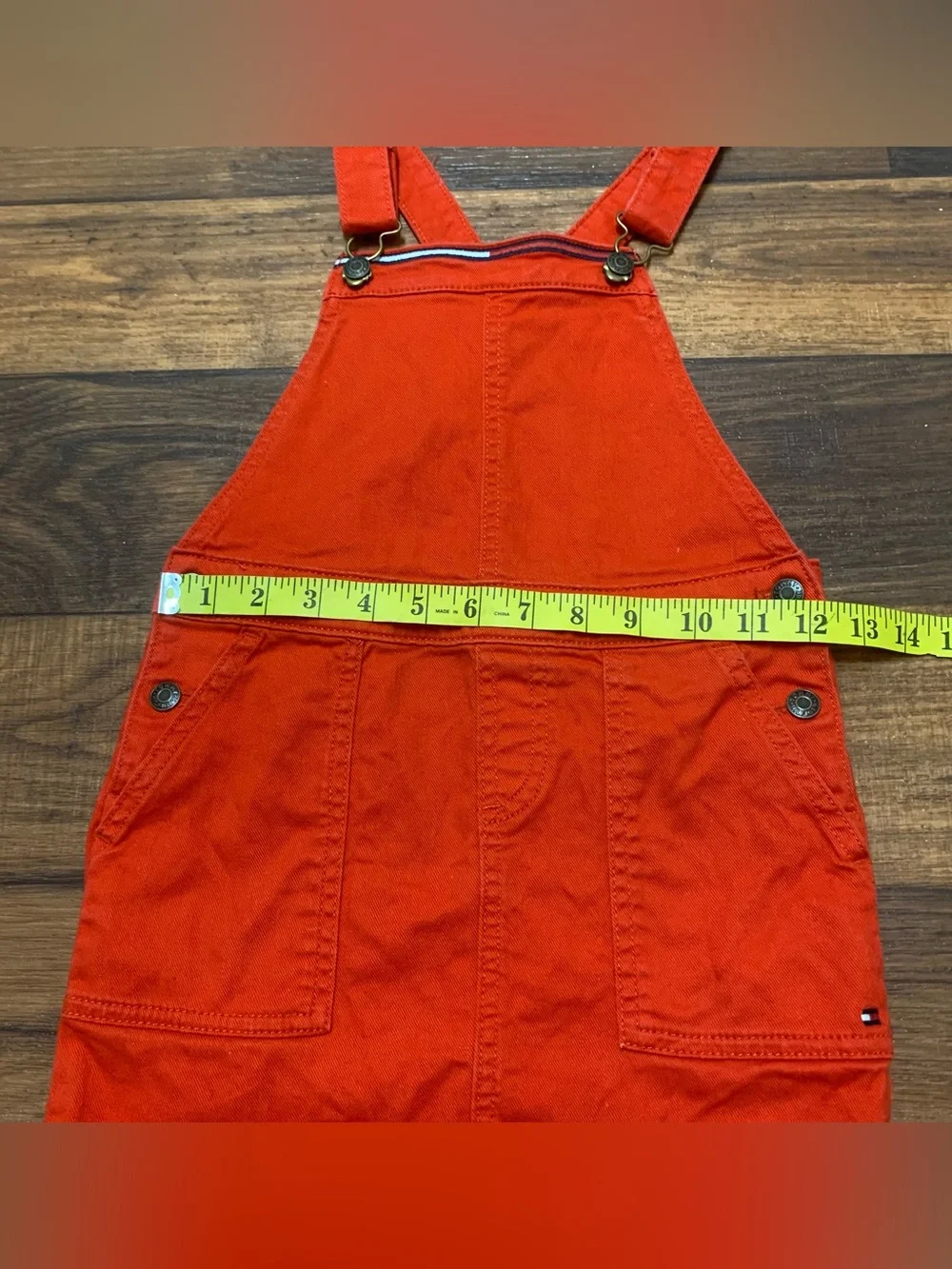 Tommy Hilfiger Red Denim Overall Skirt Dress Girls Size 7 Cotton Blend